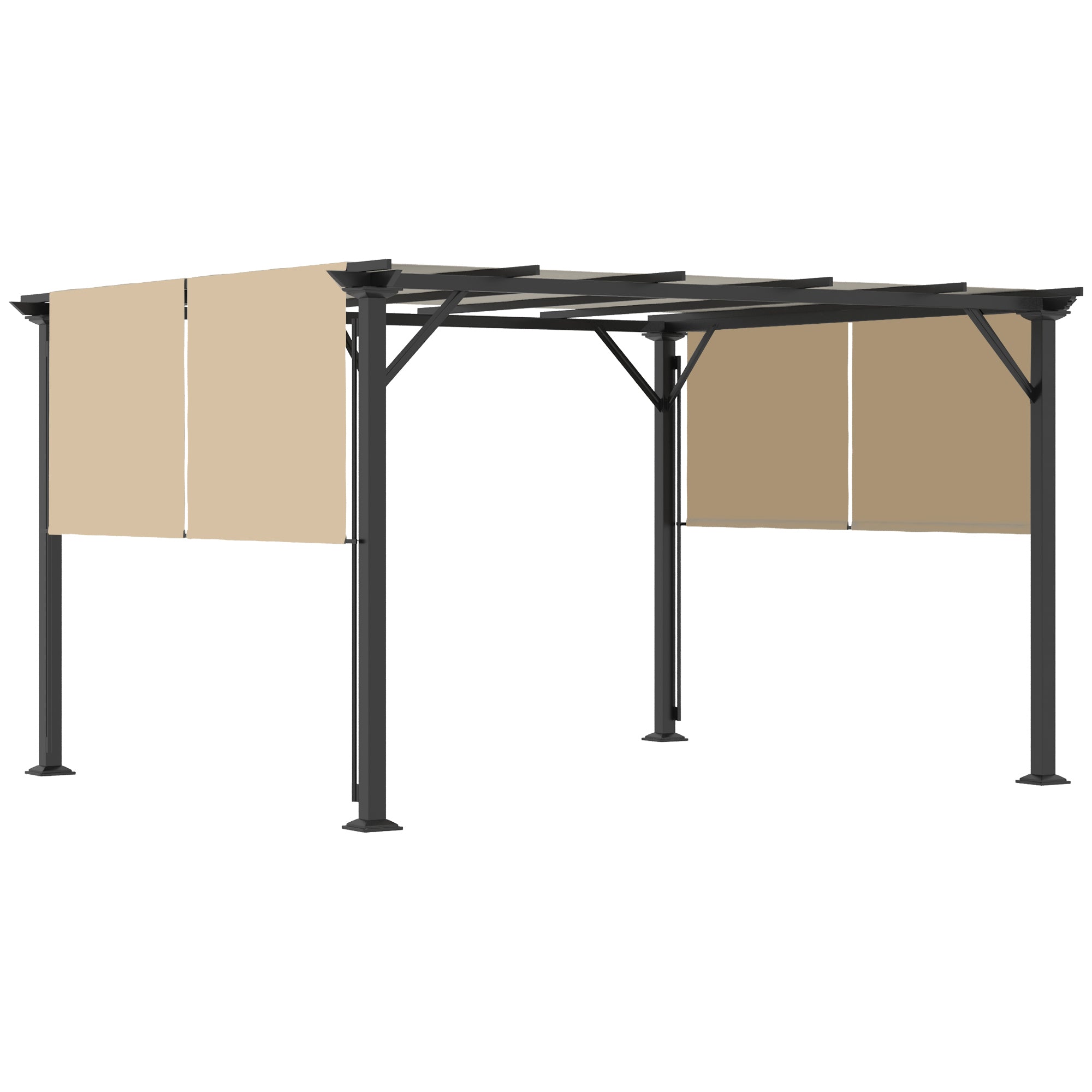 12 x 10 Outdoor Retractable Pergola Canopy with Sun Shade Unique Design Canopy Patio Metal Shelter for Garden Porch Beach, Beige