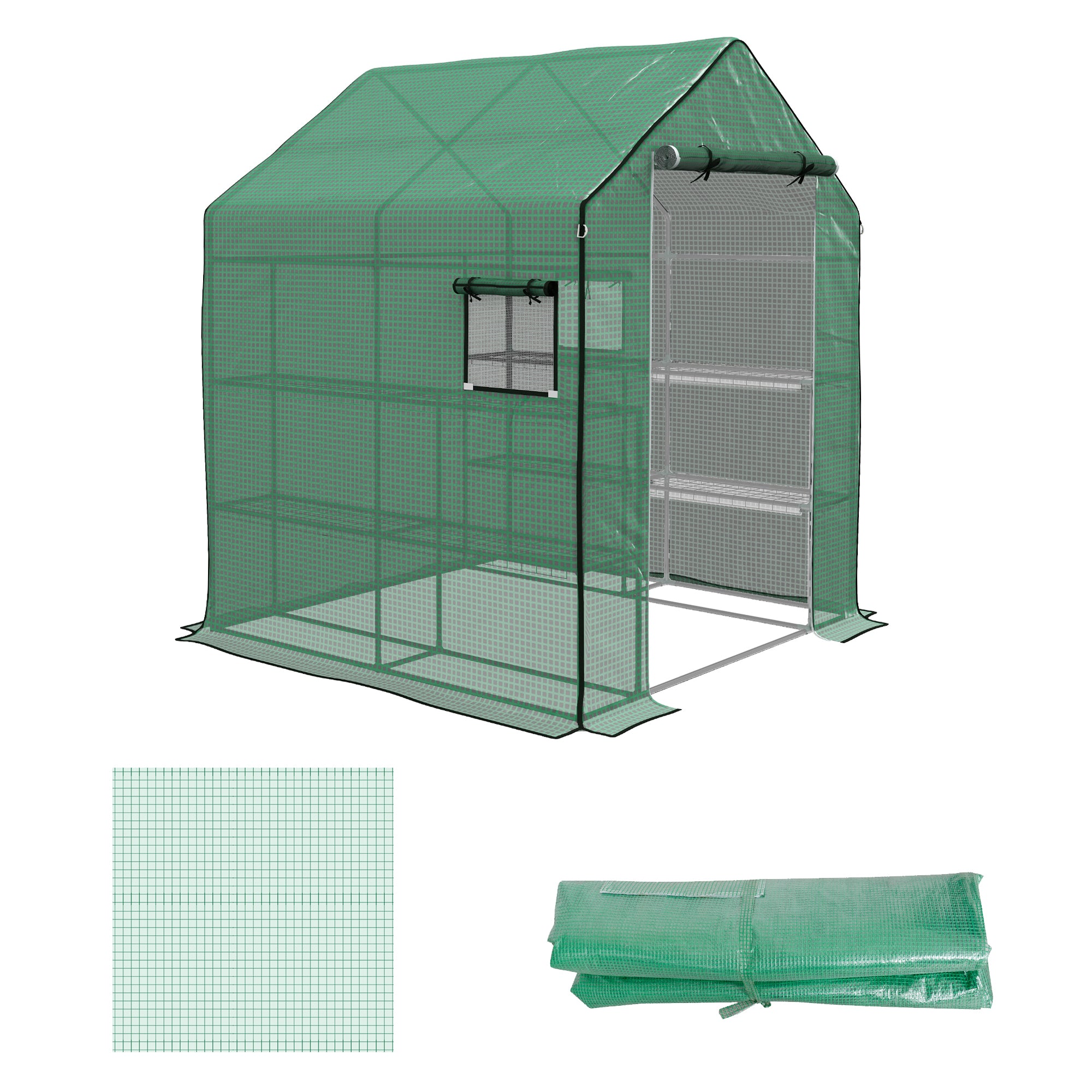 01-0472 Replacement Cover, 55" x 56.25" x 74.75" Walk-in Greenhouse Cover Reinforced Anti-Tear PE Hot House Cover, Green