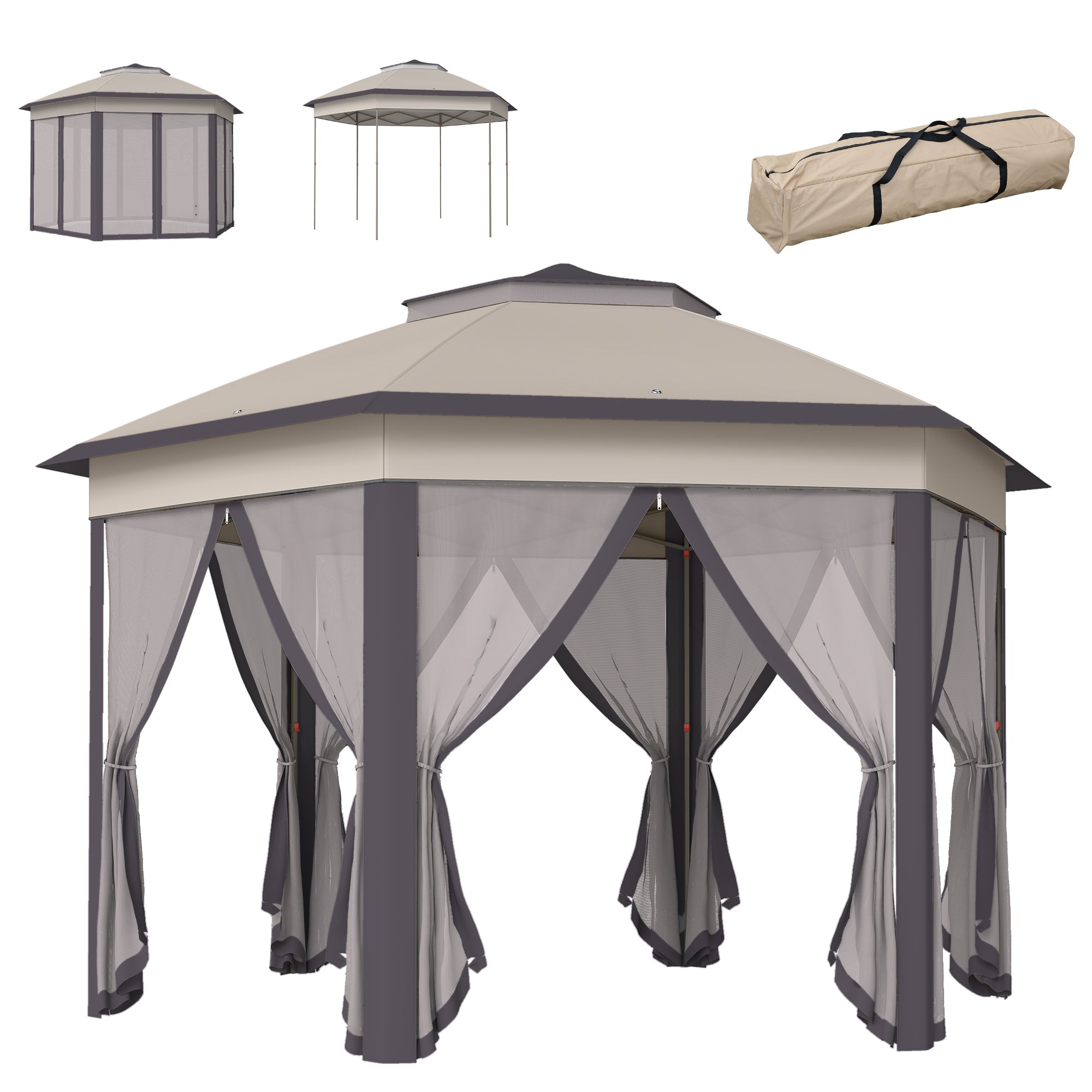 13 x 13 Pop Up Gazebo Hexagonal Canopy Shelter with 6 Zippered Mesh Netting for Patio Backyard Garden Wedding Party