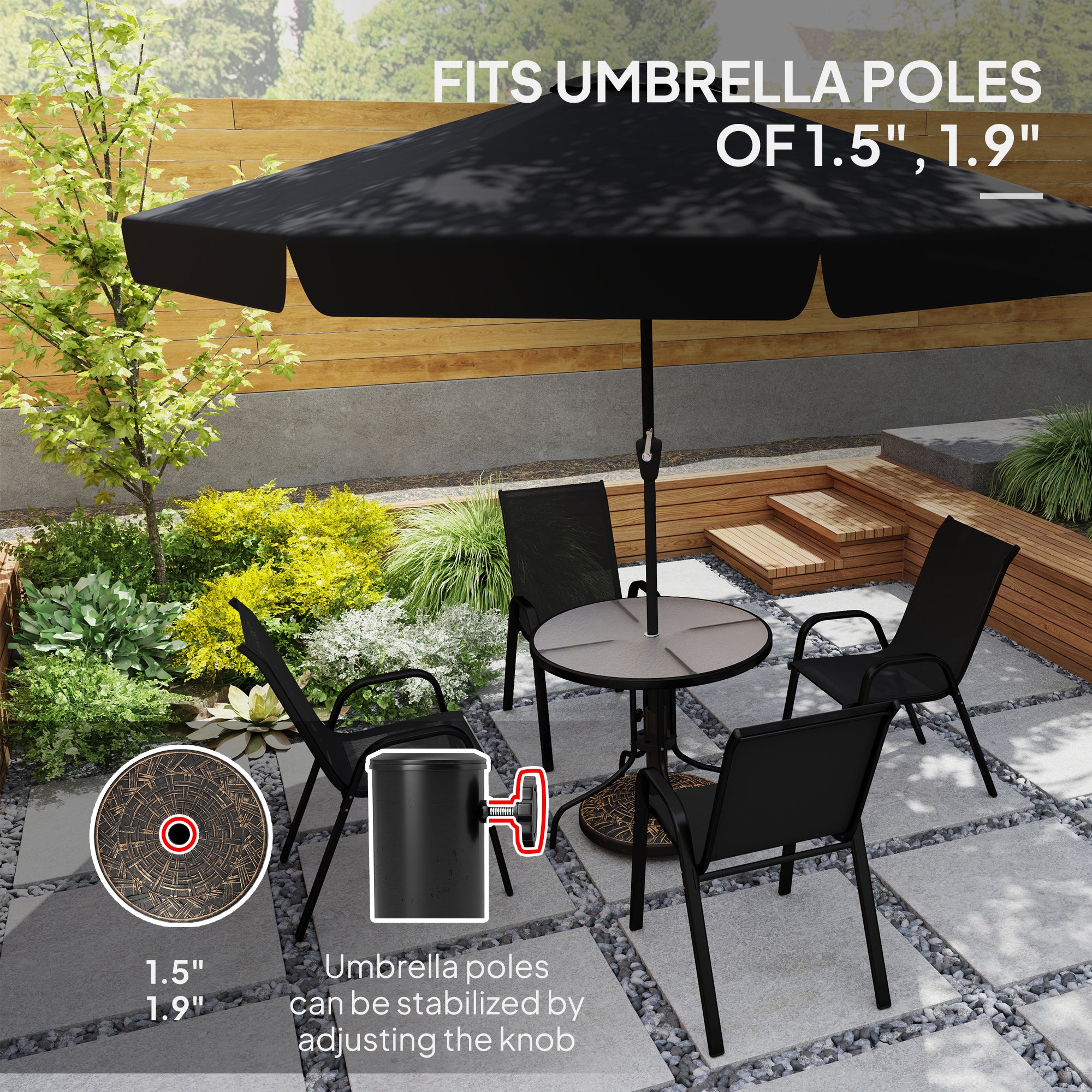 19" Patio Umbrella Base, 26 lbs Concrete Heavy Duty Umbrella Stand, Round Patio Umbrella Holder for 1.5"/1.9" Umbrella Poles for Outdoor, Lawn, Poolside, Bronze image 4