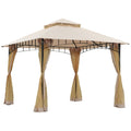 10 x 10 Outdoor Patio Gazebo Canopy Tent with Mesh Sidewalls, 2-Tier Canopy for Backyard, Beige