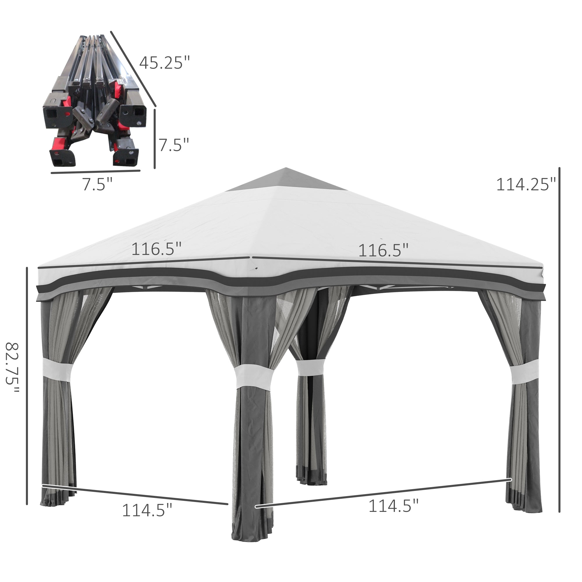 10' X 10' Pop Up Canopy Tent With Netting, Instant Tents For Parties, Height Adjustable, With Wheeled Carry Bag And 4 Sand Bags For Outdoor, Garden, Patio, Gray
