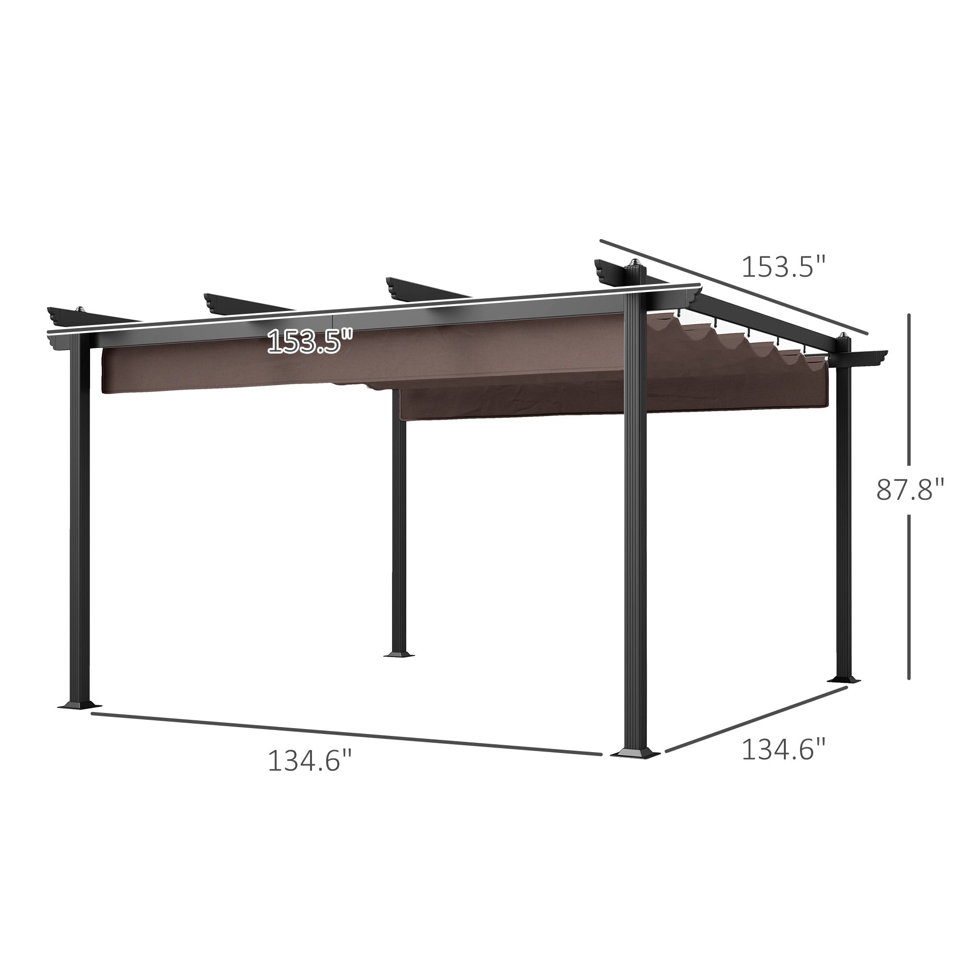 13' X 13' Aluminum Retractable Pergola Canopy, Outdoor Pergola For Garden, Patio, Backyard, Deck, Brown