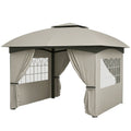 11 x 11 Outdoor Gazebo, Double Roof Patio Gazebo with Curtains, Church Windows, Galvanized Steel Frame, Light Gray