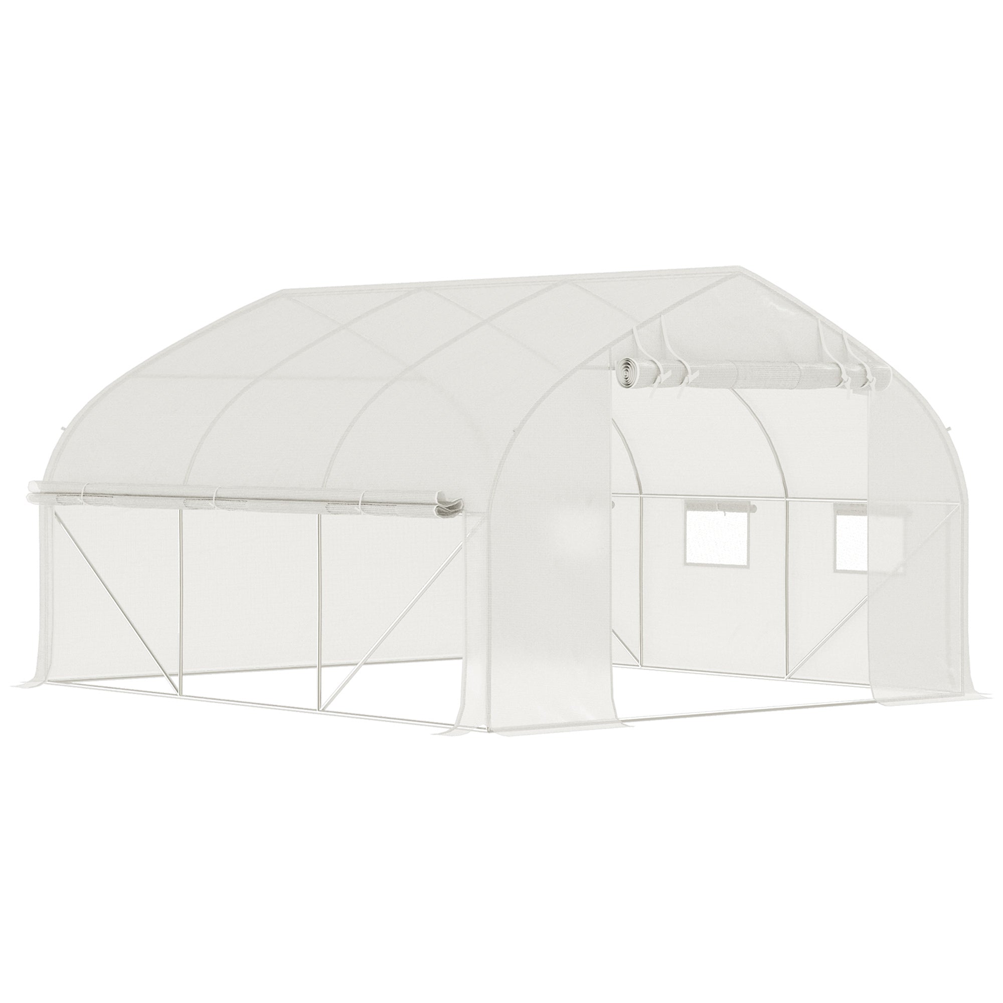 11.5 x 10 x 6.5 Walk-in Tunnel Greenhouse, Green House with Zippered Mesh Door, 7 Mesh Windows & Roll-up Sidewalls, Upgraded Gardening Plant Hot House with Galvanized Steel Hoops, White