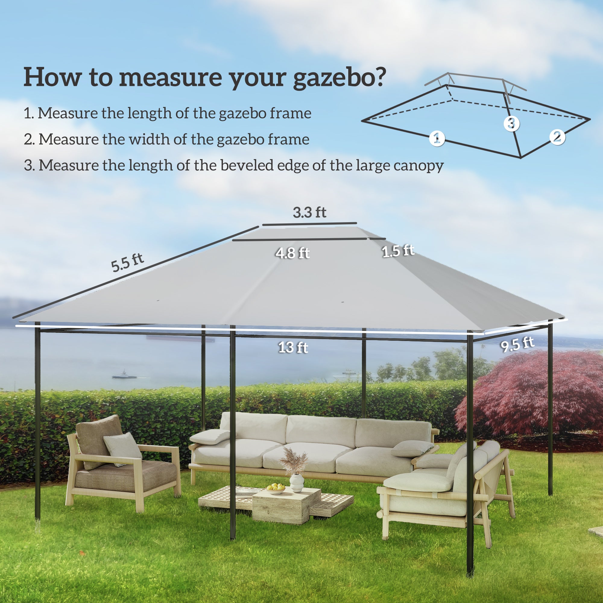 10 x 13 Gazebo Canopy Replacement Roof for 84C-116, Light Gray image 3
