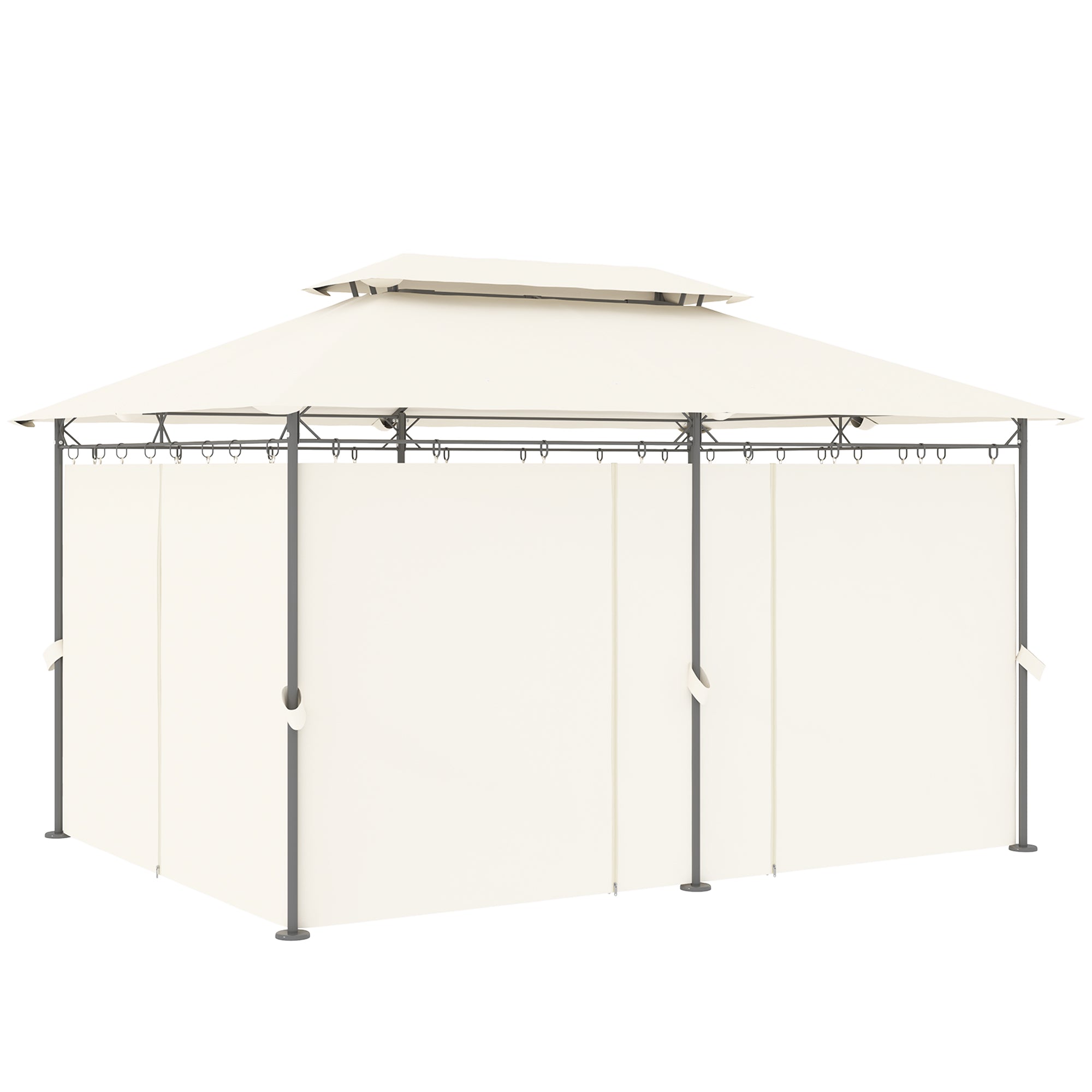10 x 13 Double Roof Patio Gazebo, Outdoor Gazebo with Curtains, for Garden, Lawn, Backyard and Deck, Cream White