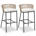 2-Pack Outdoor Bar Stools With Removable Cushions, 400 LBS Weight Capacity Woven Rope Patio Chairs