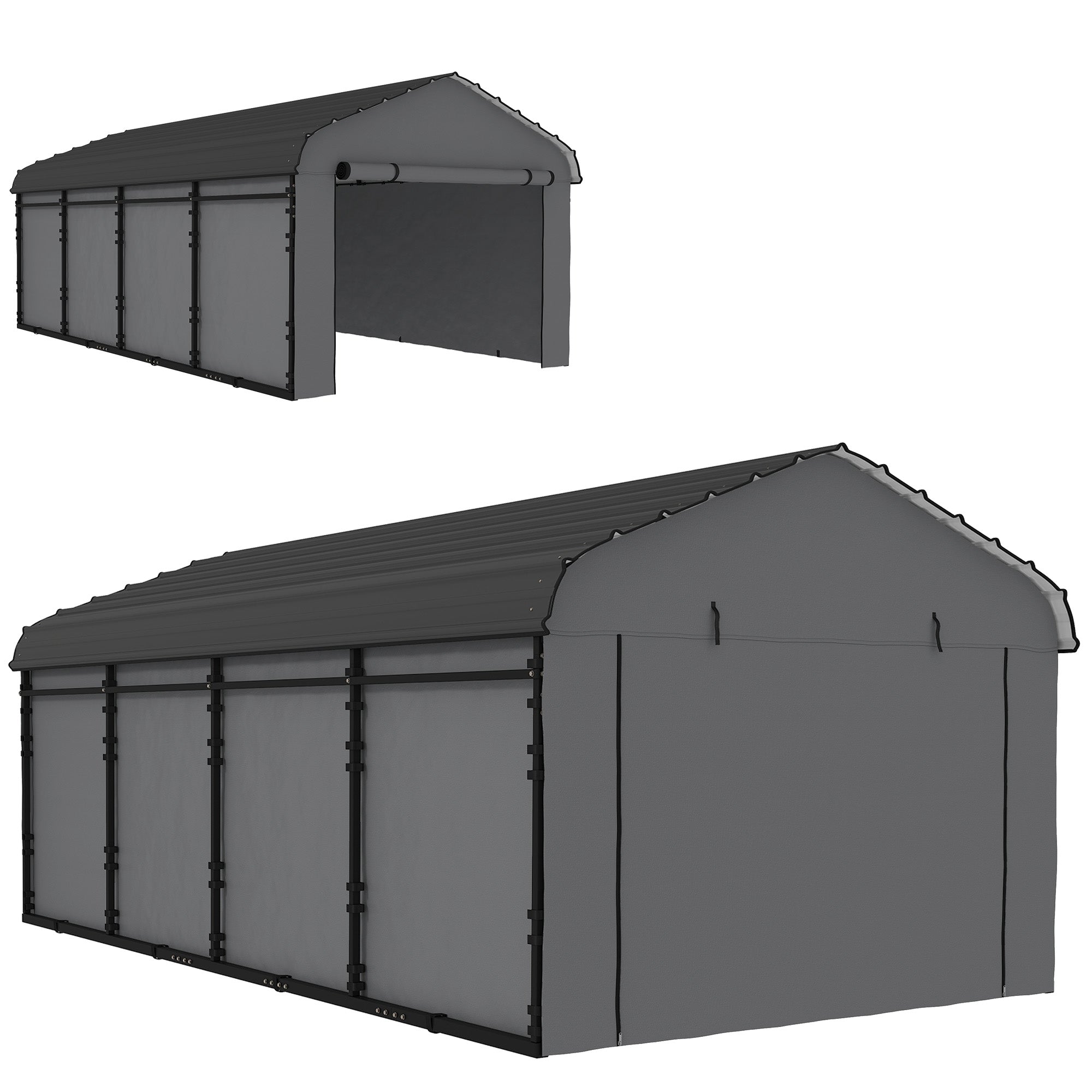 12 x 20 Metal Carport, Heavy Duty Garage Car Canopy with Galvanized Metal Roof and Removable Sidewalls, Dark Gray