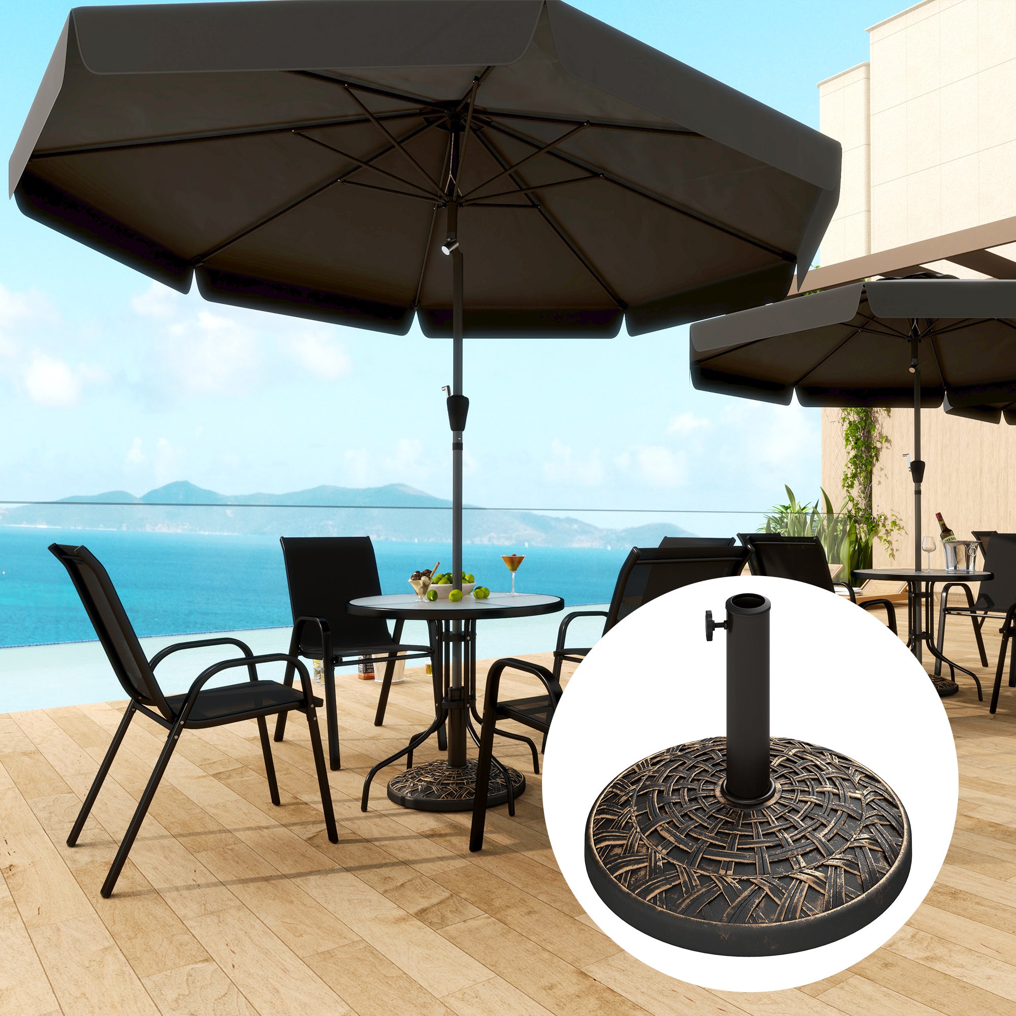 19" Patio Umbrella Base, 26 lbs Concrete Heavy Duty Umbrella Stand, Round Patio Umbrella Holder for 1.5"/1.9" Umbrella Poles for Outdoor, Lawn, Poolside, Bronze image 2