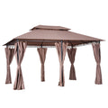 10 x 13 Patio Gazebo, Outdoor Gazebo Canopy Shelter with Curtains, Vented Roof, Steel Frame for Garden, Lawn, Backyard and Deck, Khaki