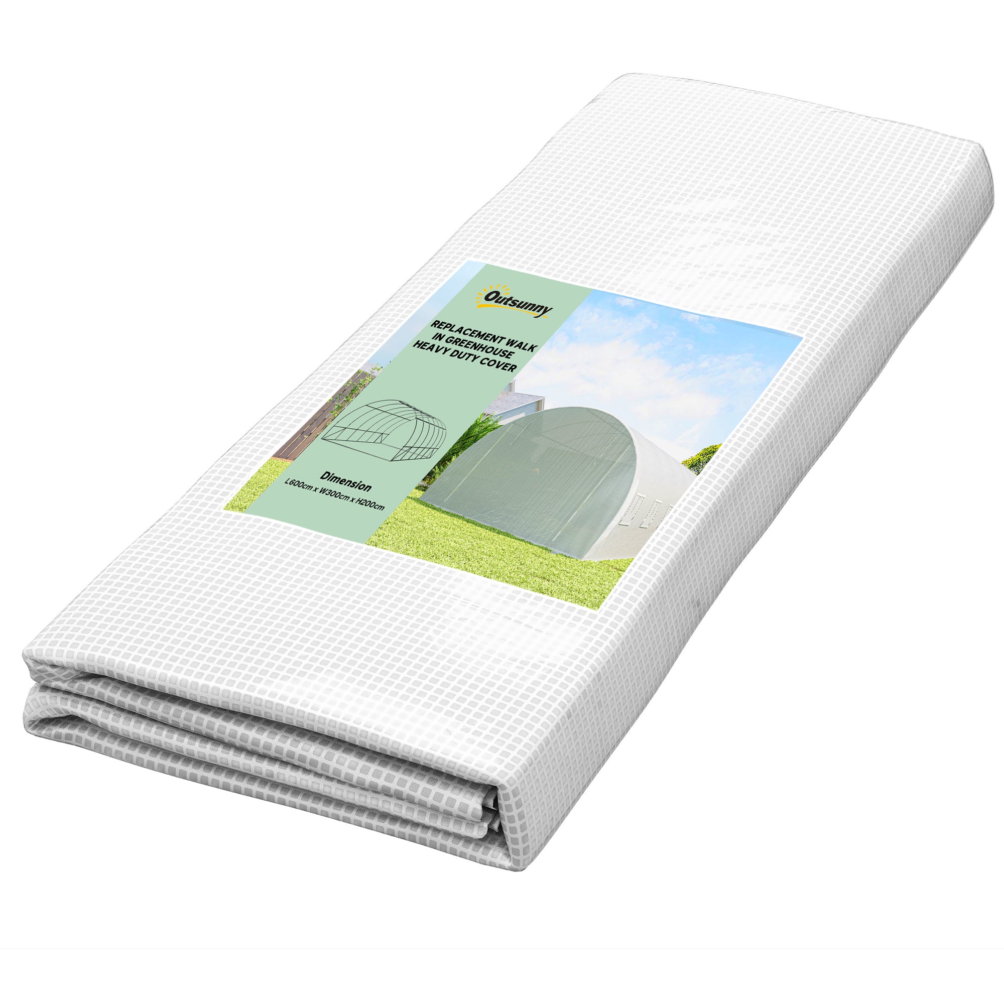19.7 x 9.8 x 6.6 Plastic Greenhouse Cover Replacement, Heavy Duty Waterproof Tarp for Hoop House, Sheeting with 12 Windows, Door & Reinforcement Grid, White