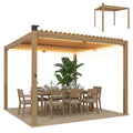 10 x 10 Louvered Pergola with Solar LED lights, Metal Roof, Outdoor Pergola Patio Gazebo with Drainage Gutters, Brown