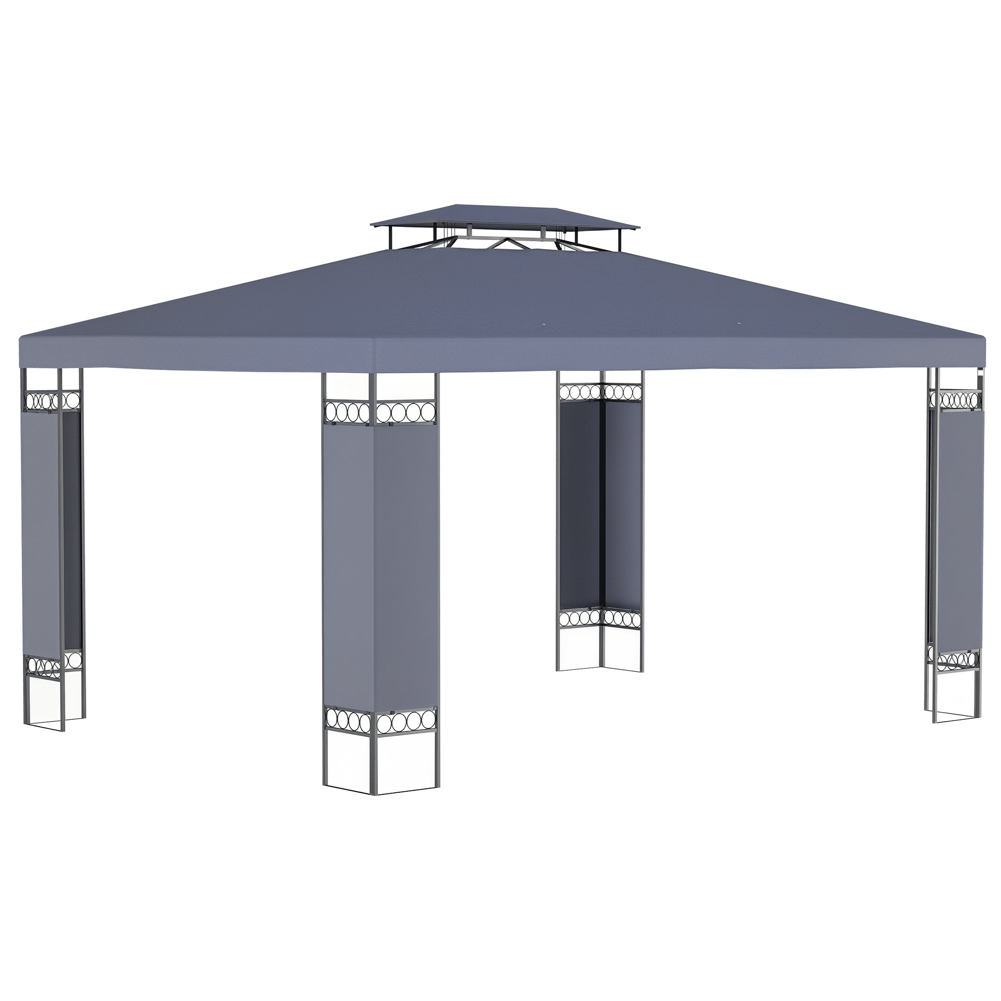 10 x 13 Patio Gazebo, Double Roof Outdoor Gazebo Canopy Shelter with Screen Decorate Corner Frame, for Garden, Lawn, Backyard and Deck, Gray
