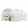10x11x6 Walk-in Tunnel Greenhouse with Shelves, Mesh Door and Windows, Hoop House Greenhouse with PE Cover, White