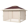 13 x 13 Pop Up Gazebo Instant Canopy Tent Shelter with 2-Tier Roof, Carry Bag, Wight Bags for Outdoor, Garden, Brown