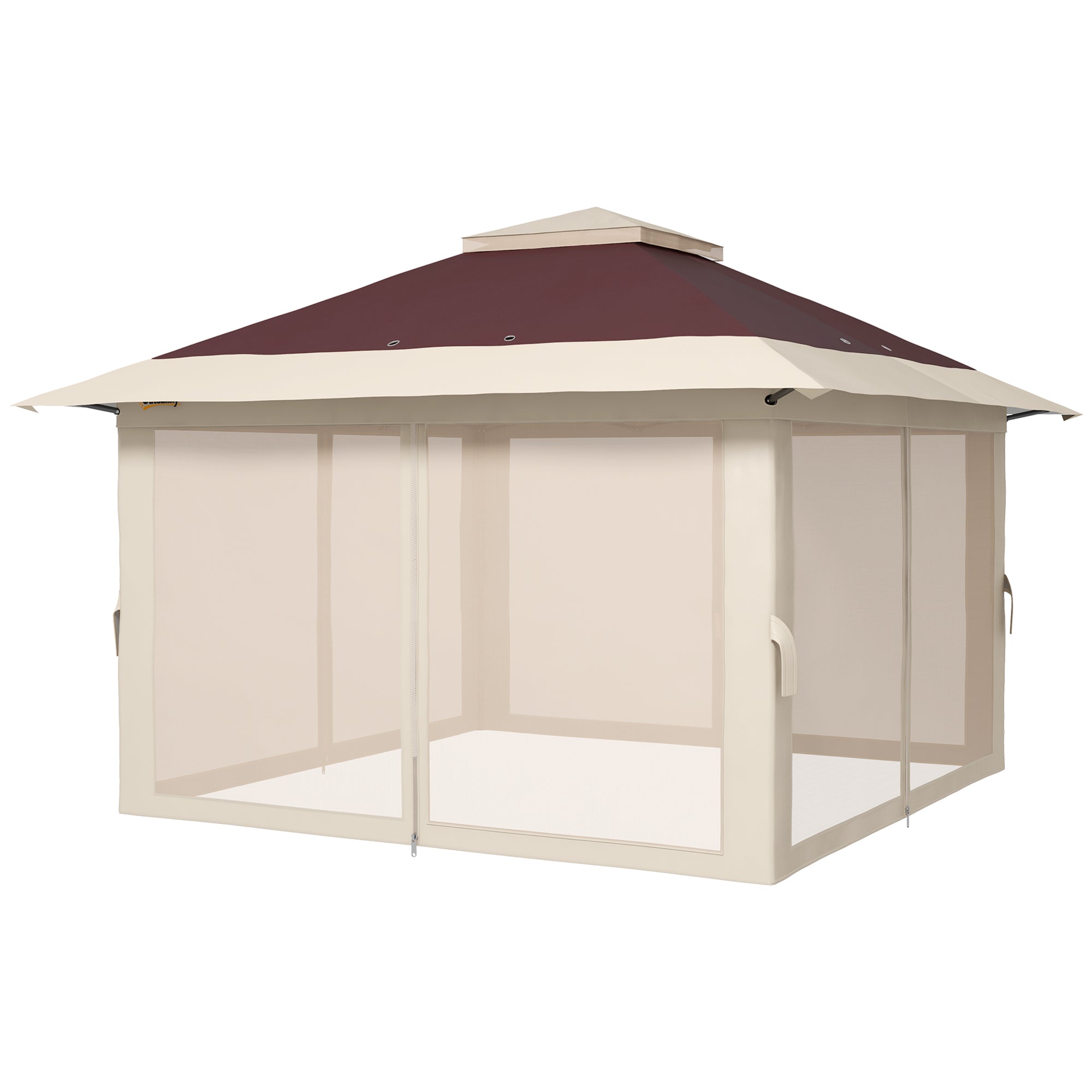 13 x 13 Pop Up Gazebo Instant Canopy Tent Shelter with 2-Tier Roof, Carry Bag, Wight Bags for Outdoor, Garden, Brown