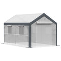 12 x 7 x 7 Greenhouse, Walk-in Outdoor Tunnel Green House with PE Cover, Steel Frame, 2 Roll-Up Zipper Doors & 4 Windows for Flowers, Vegetables, Tropical Plants, White/Dark Gray