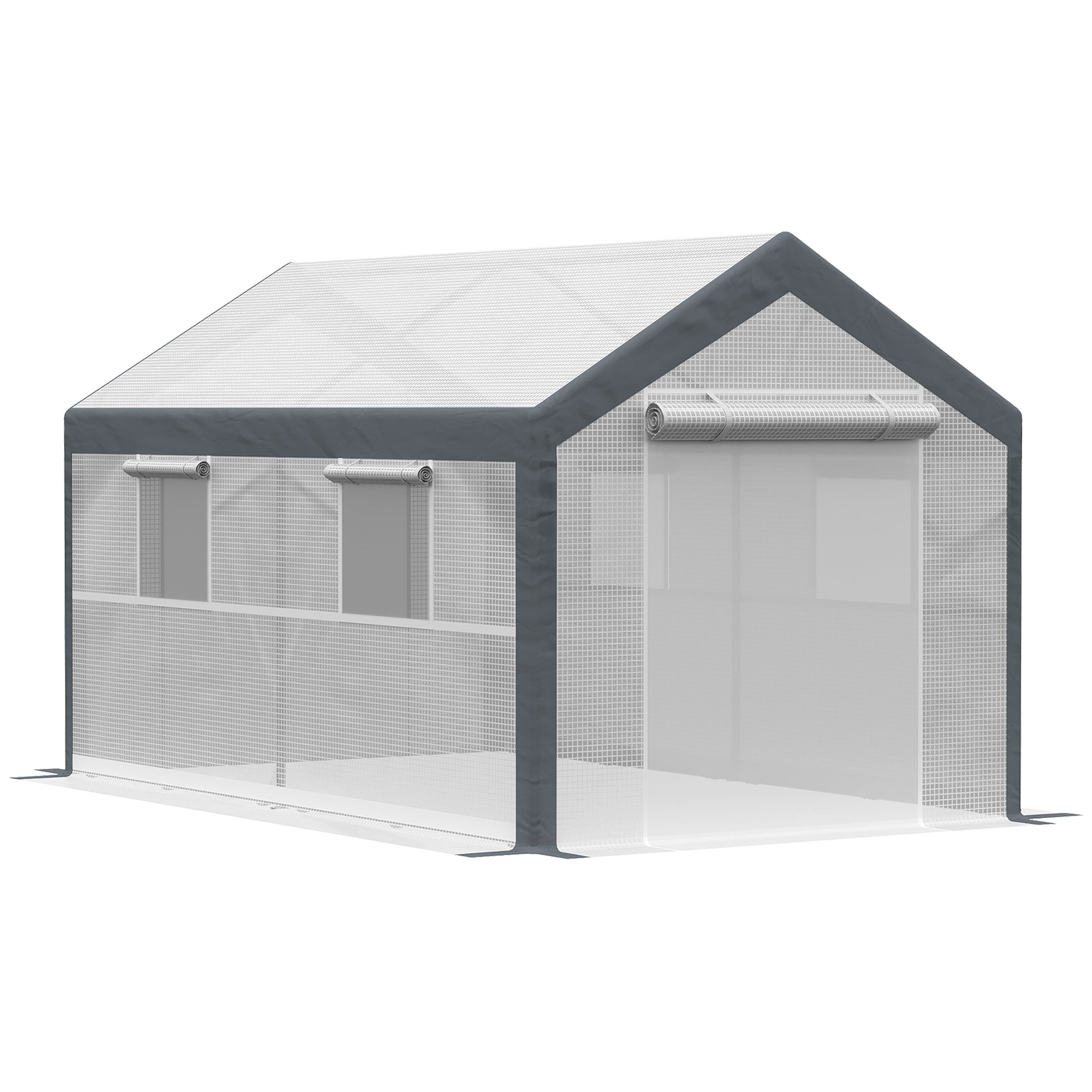 12 x 7 x 7 Greenhouse, Walk-in Outdoor Tunnel Green House with PE Cover, Steel Frame, 2 Roll-Up Zipper Doors & 4 Windows for Flowers, Vegetables, Tropical Plants, White/Dark Gray