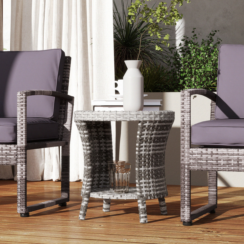 18" Wicker Outdoor Coffee Table, PE Rattan Patio Side Table with 2-Tier Storage, Composite Wood Top, Mixed Gray image 7
