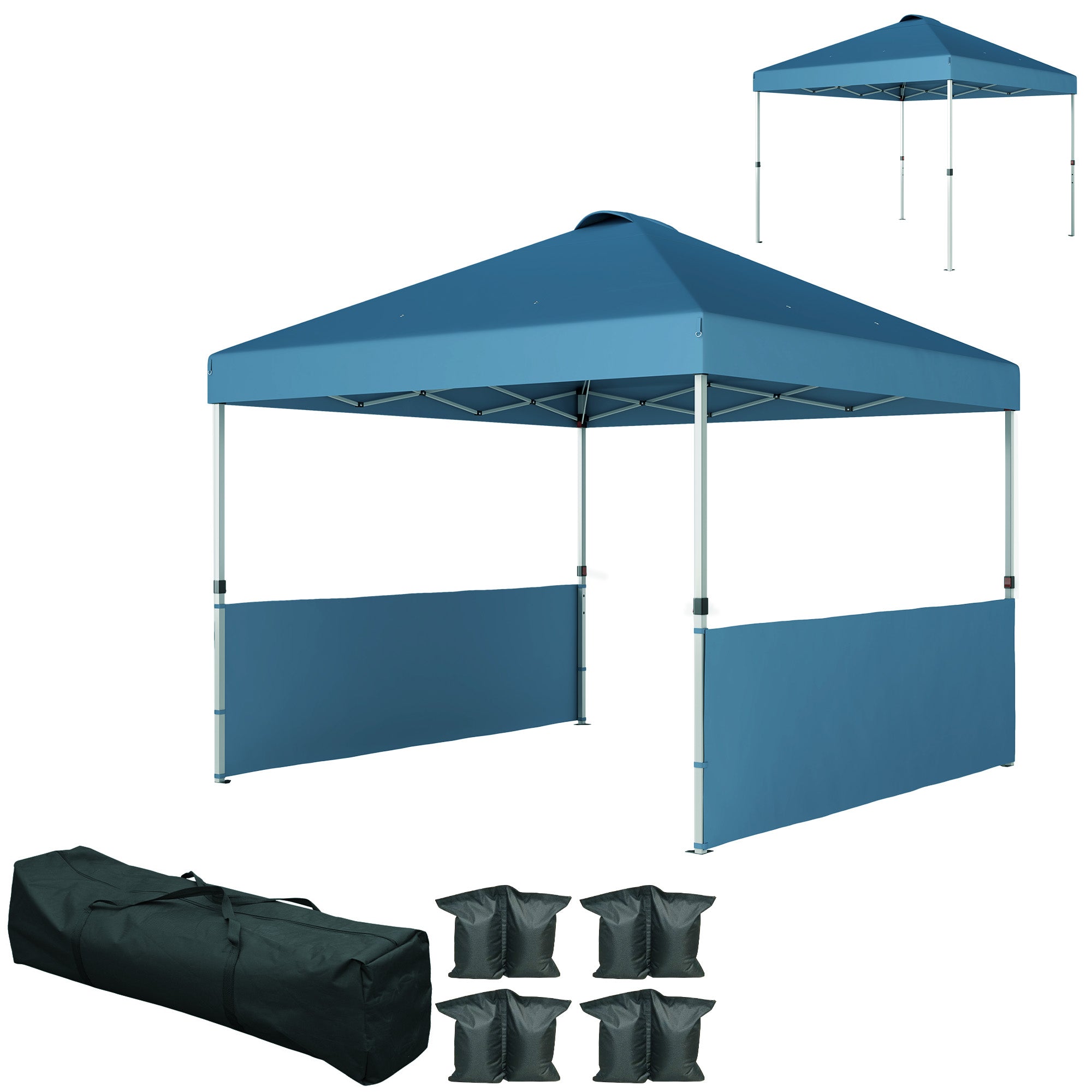 10 x 10 Pop Up Canopy Tent with 2 Half Sidewalls, UV50+ Instant Sun Shelter with Wheeled Carry Bag, Sea Blue