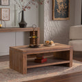 Rectangle Coffee Table With Solid Wood For Living Room, Large 2-Tier Rustic Coffee Table With Storage Shelf, Office And Apartment, Easy Assembly