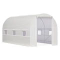 14.6 x 6.6 x 6.6 Walk-In Tunnel Greenhouse, Large Garden Hot House Kit with 6 Roll-up Windows & Roll Up Door, Steel Frame, White