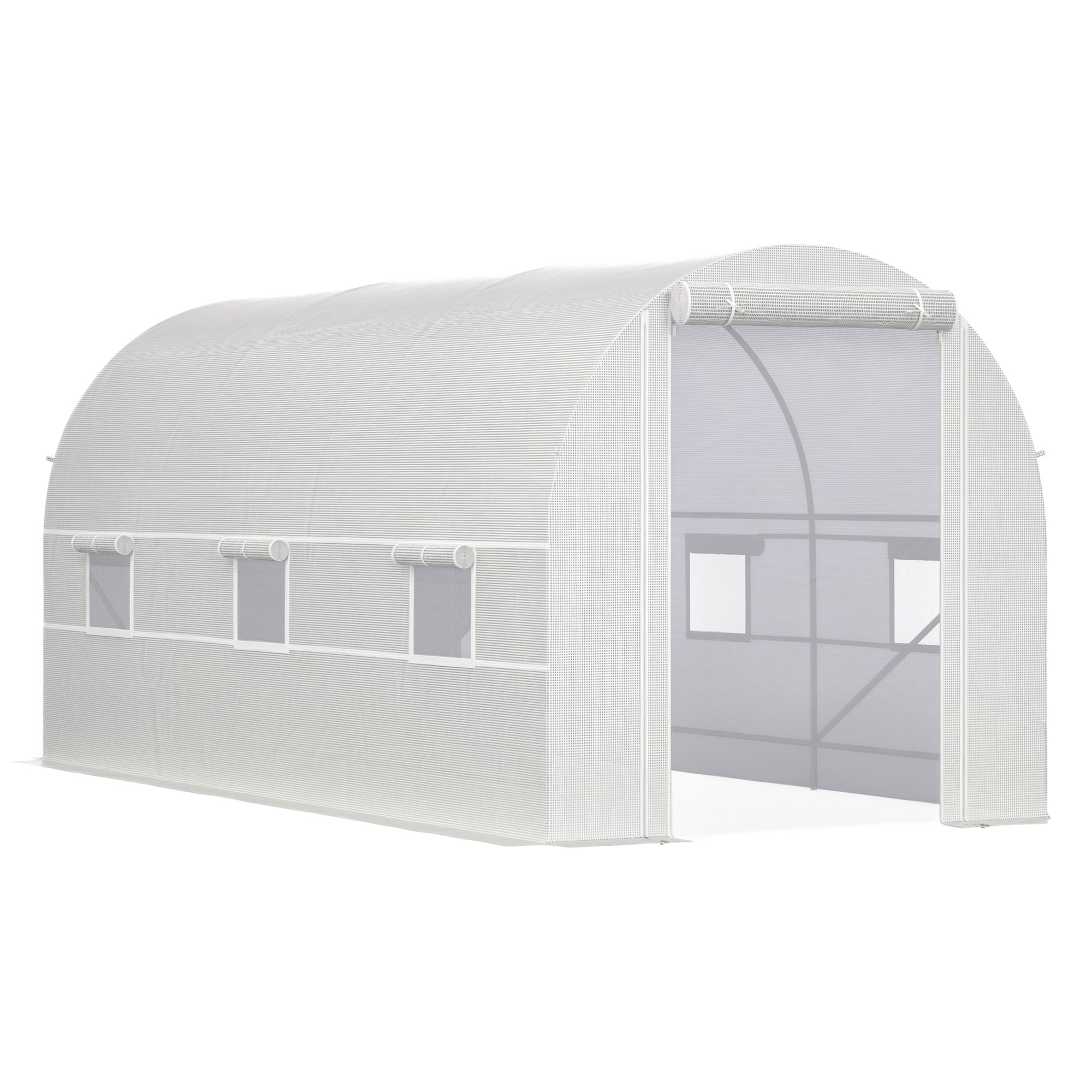 14.6 x 6.6 x 6.6 Walk-In Tunnel Greenhouse, Large Garden Hot House Kit with 6 Roll-up Windows & Roll Up Door, Steel Frame, White