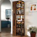 70 Display Cabinet With Glass Doors And Lights, With Multi-functional Pull-out Multi-tier Storage Shelf , Wooden Display Storage Cabinets