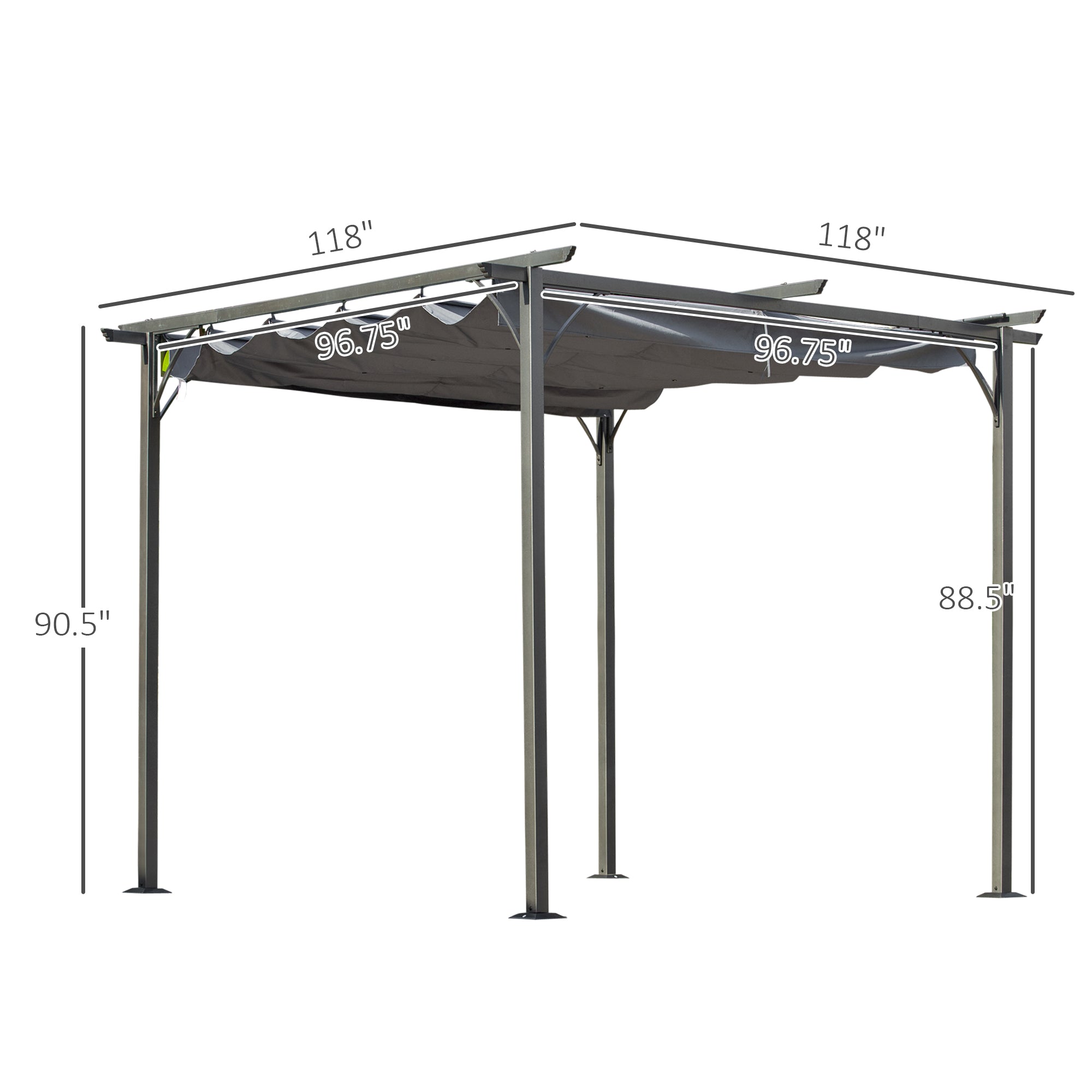 10' X 10' Outdoor Retractable Pergola Canopy, Metal Patio Shade Shelter For Backyard, Porch Party, Garden, Grill Gazebo, Gray