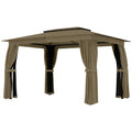10 x 12 Outdoor Patio Gazebo, Soft Top Gazebo Canopy Shelter with Curtains, Netting, Steel Frame, Hooks, Khaki