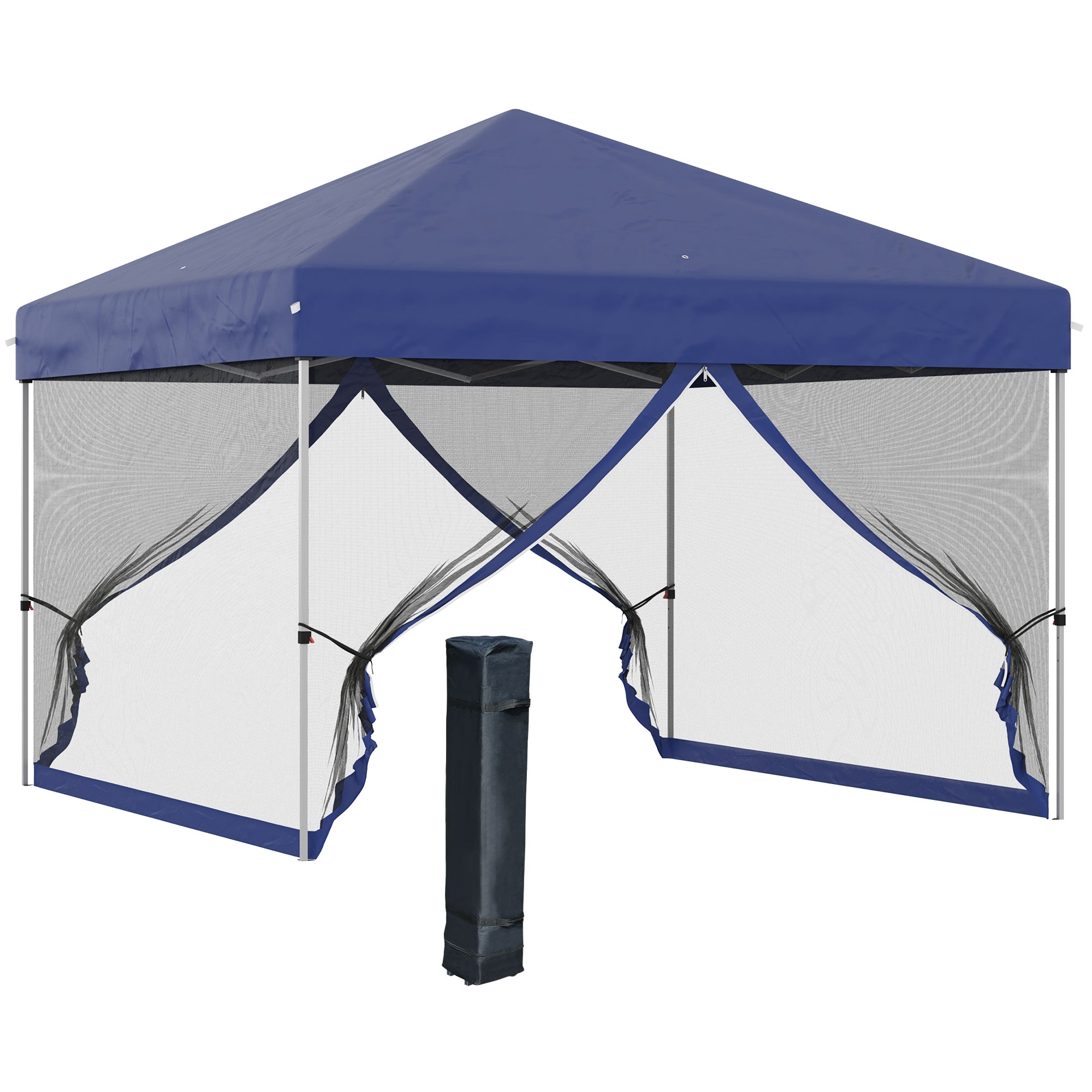 10 x 10 Pop Up Canopy Tent, Tents for Parties with Wheeled Carry Bag, Screen House Room, Height Adjustable Portable Gazebo, for Outdoor, Garden, Patio, Blue