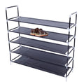 Simple Assembly 5 Tiers Non-woven Fabric Shoe Rack With Handle Black RT