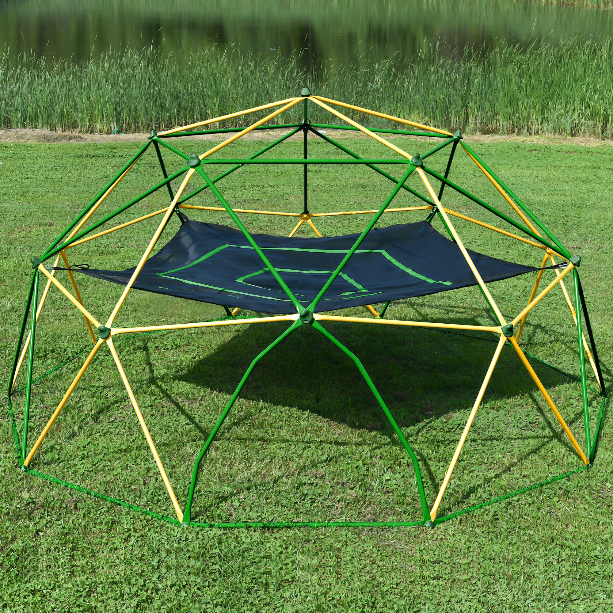 12ft Geometric Dome Climber Play Center, Kids Climbing Dome Tower With Hammock, Rust & UV Resistant Steel Supporting