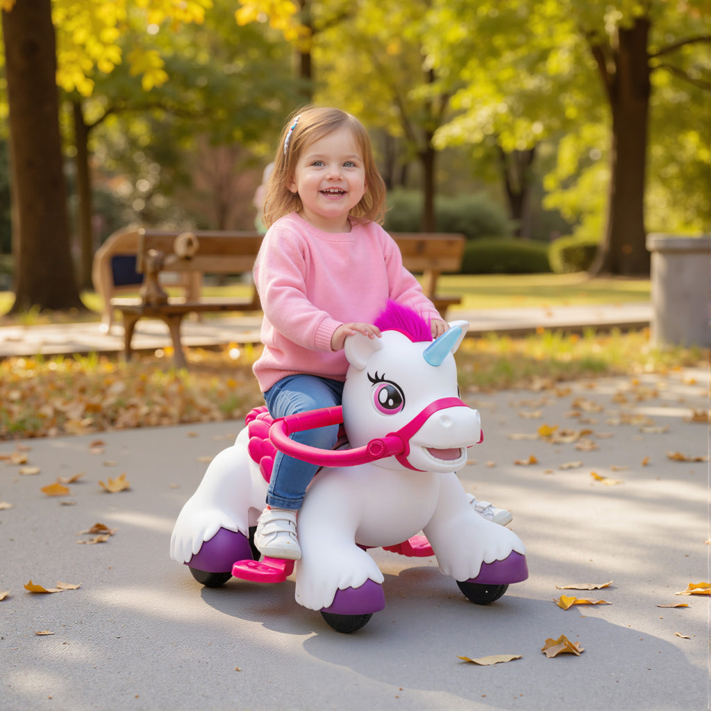 12V Unicorn Ride on Horse with Carrot Toy, Comb, Animal Sounds, for Girls Boys Aged 1.5-3 Years Old image 2
