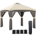 10 x 10 Pop Up Canopy Tent with Netting, Instant Tents for Parties, Height Adjustable, with Wheeled Carry Bag and 4 Sand Bags for Outdoor, Garden, Patio, Beige