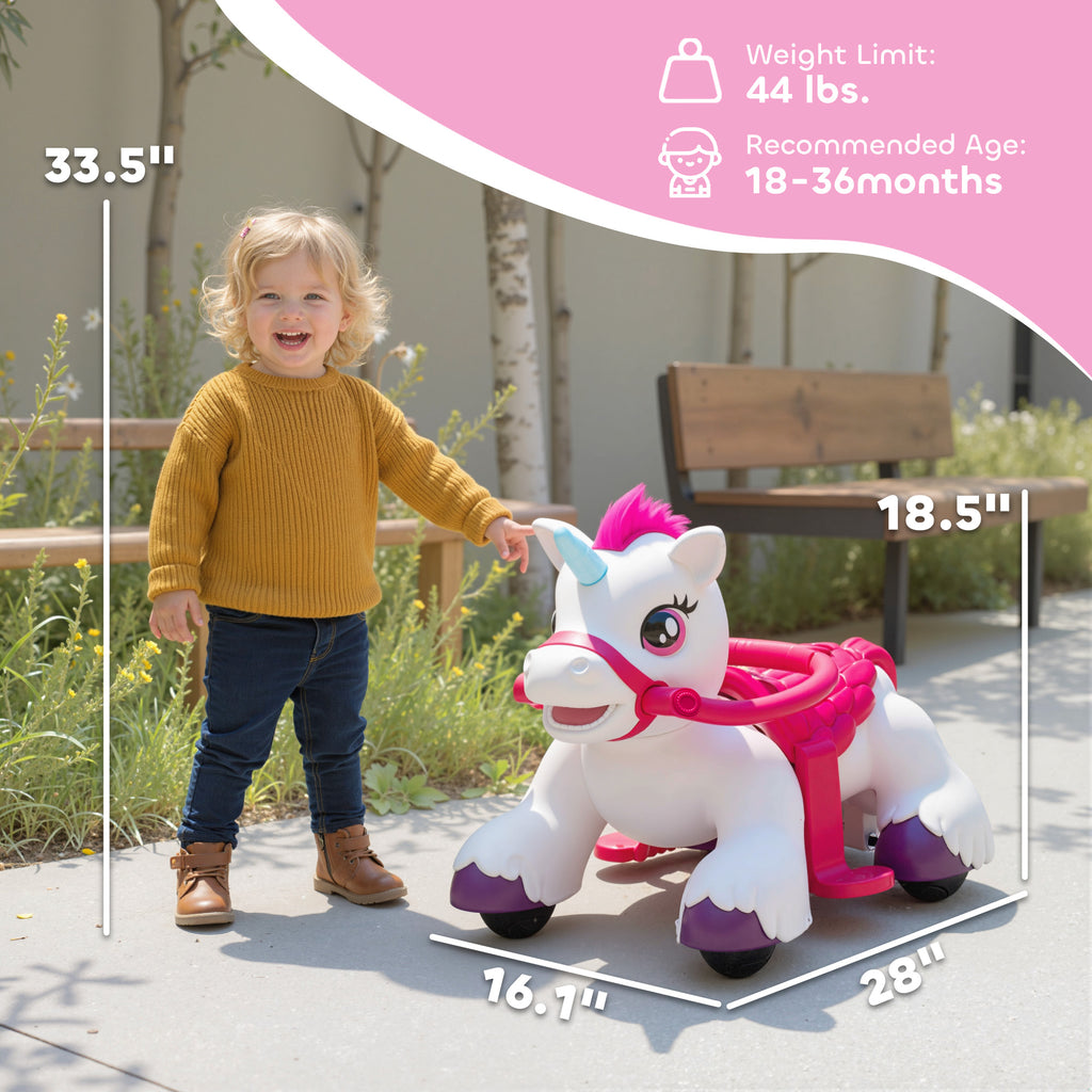 12V Unicorn Ride on Horse with Carrot Toy, Comb, Animal Sounds, for Girls Boys Aged 1.5-3 Years Old image 3