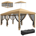 10 x 20 Pop Up Canopy Tent with Netting, Heavy Duty Instant Sun Shelter, Large Tents for Parties with Carry Bag for Outdoor, Garden, Patio, Beige