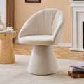 068-Chenille Fabric Swivel Accent Armchair, Comfy Vanity Chair With Curved Backrest, Upholstered Dining Chair With High Cylindrical Base,Beige