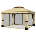 10 x 12 Double Roof Patio Gazebo Canopy, Outdoor Gazebo Shelter with Netting & Curtains, for Garden, Lawn and Deck