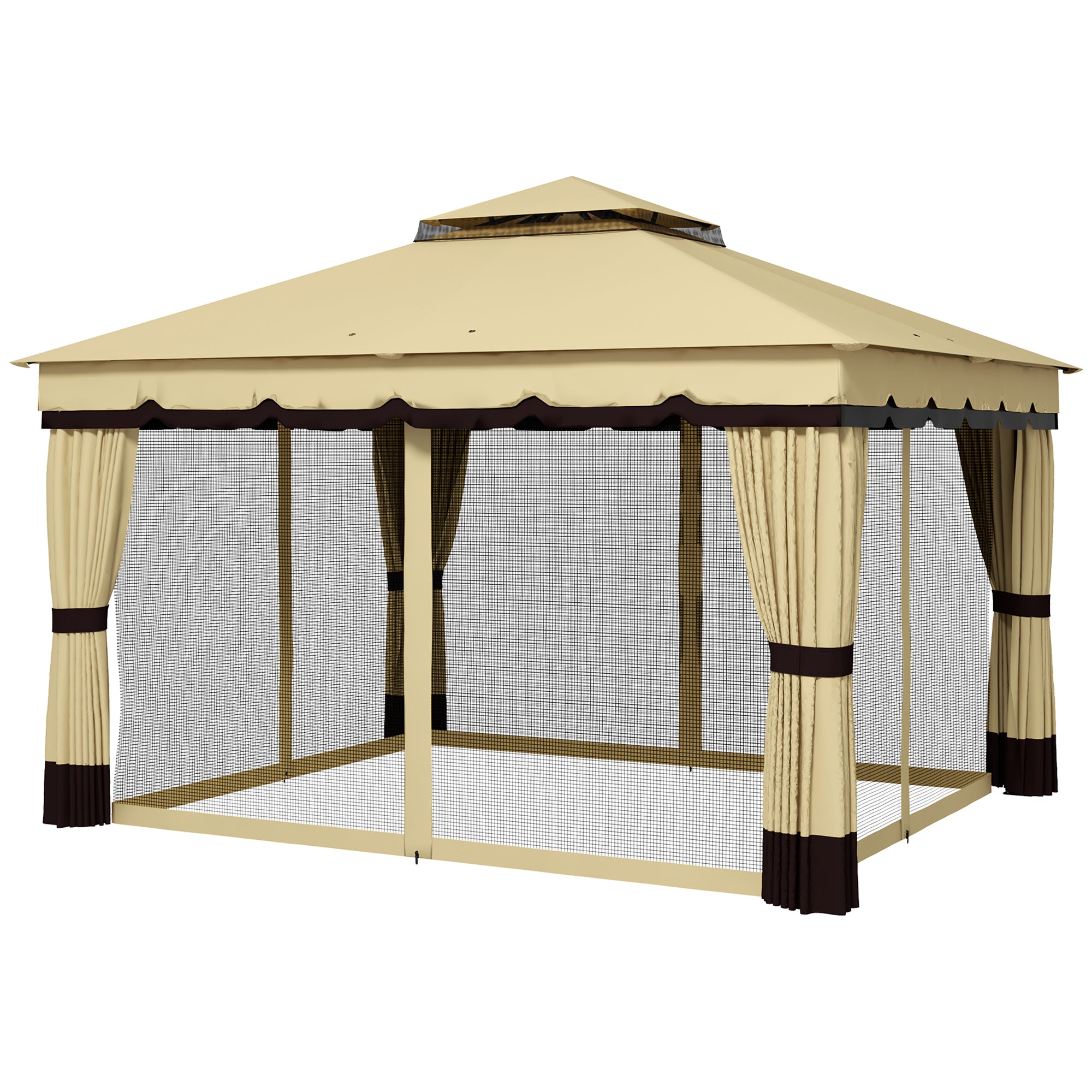 10 x 12 Double Roof Patio Gazebo Canopy, Outdoor Gazebo Shelter with Netting & Curtains, for Garden, Lawn and Deck