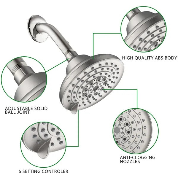 6 Spray Settings High Pressure Shower Head