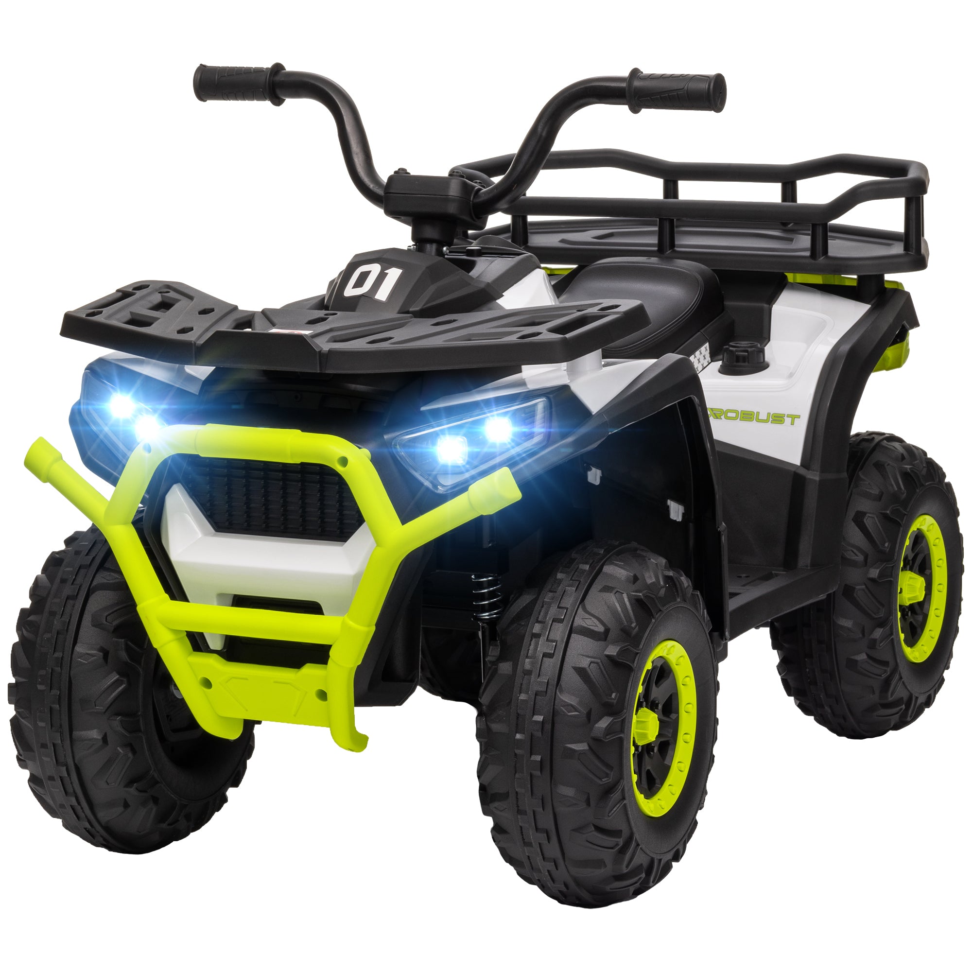 12V Kids ATV, 4 Wheeler Quad with 4 Spring Suspension Wheels, LED Lights, Music USB, Green