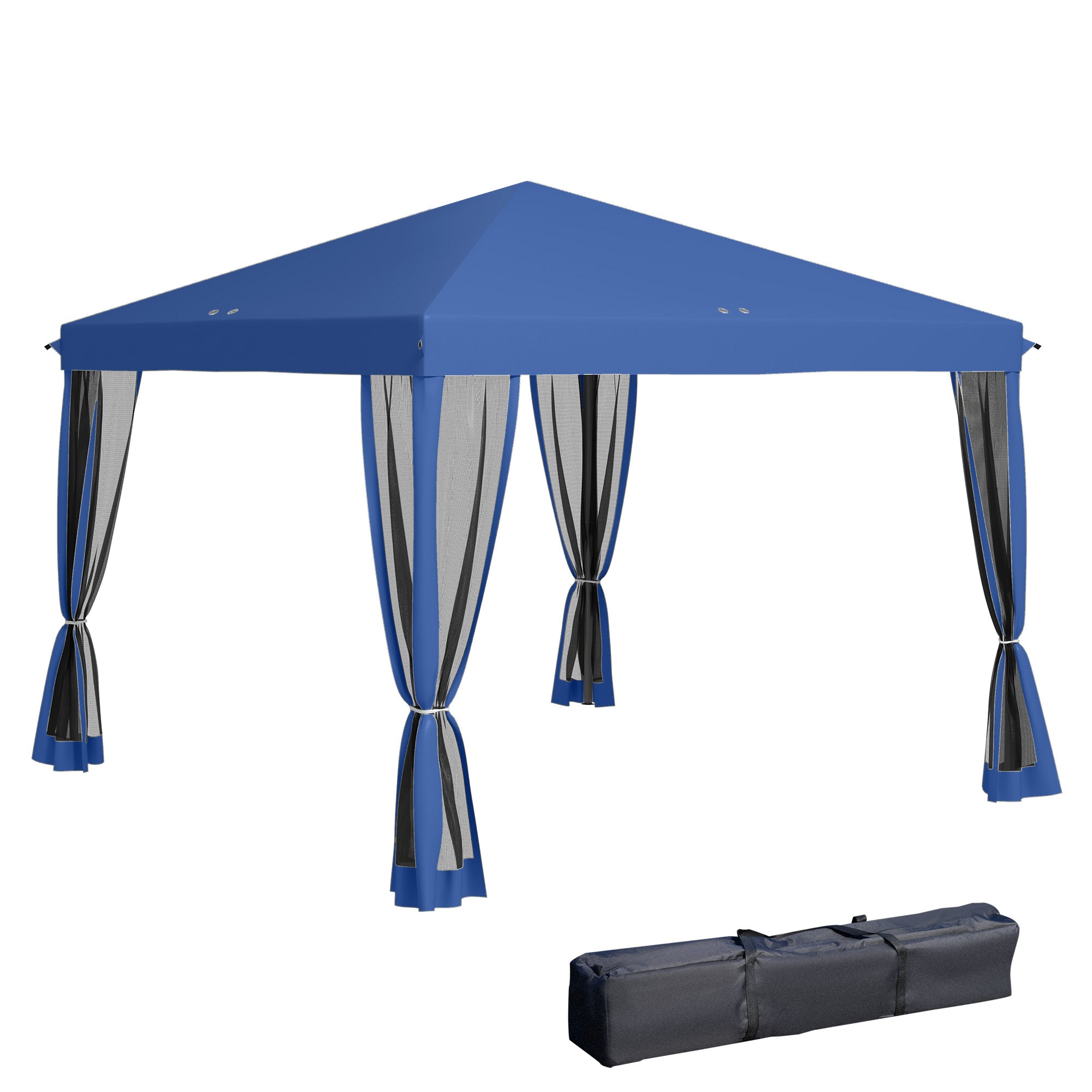 10 x 10 Pop Up Canopy Tent with Netting, Instant Gazebo, Screen House Room with Carry Bag, Height Adjustable, for Outdoor, Garden, Patio, Camping, Blue