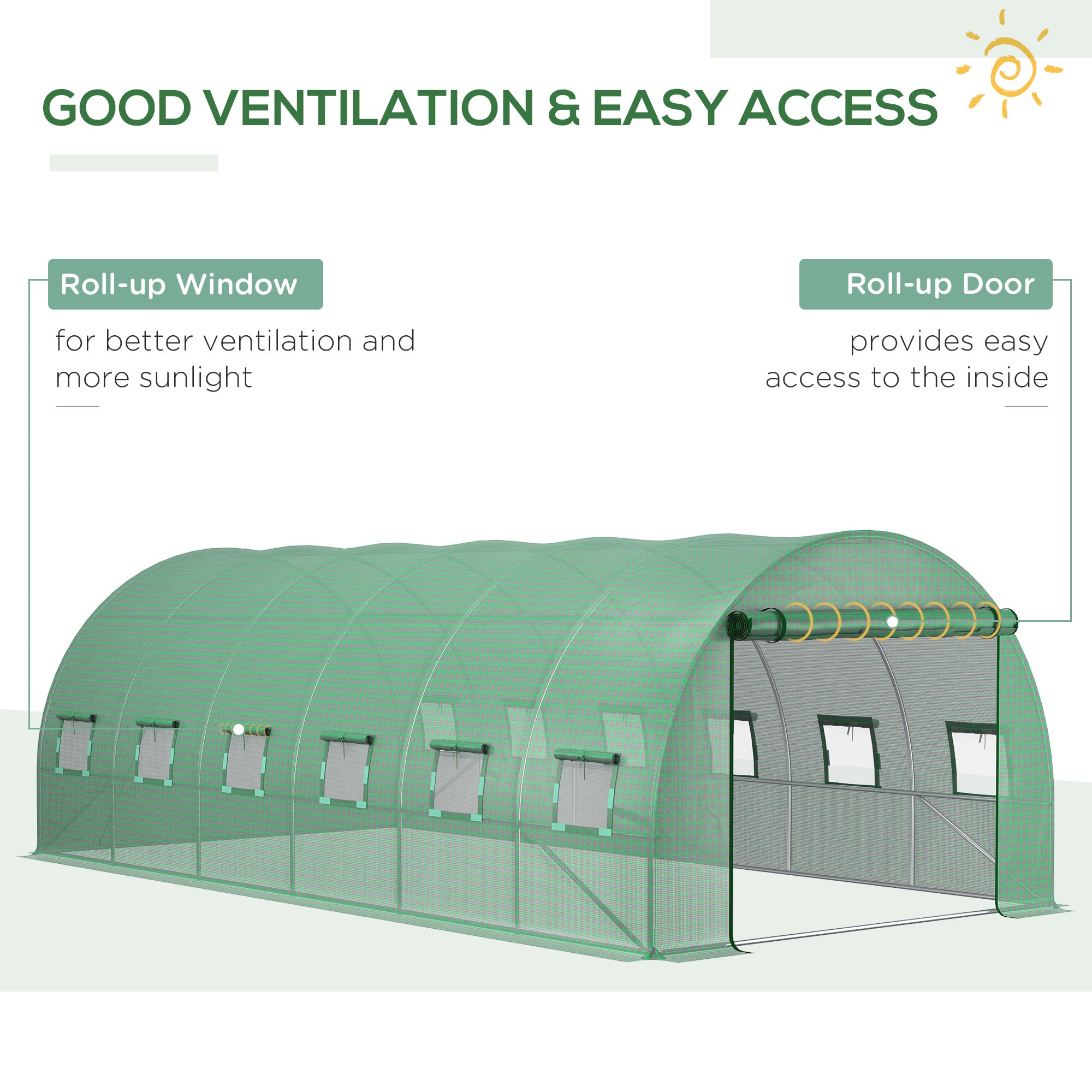 19.7 x 9.8 x 6.6 Plastic Greenhouse Cover Replacement, Heavy Duty Waterproof Tarp for Hoop House, Sheeting with 12 Windows, Door & Reinforcement Grid, Green