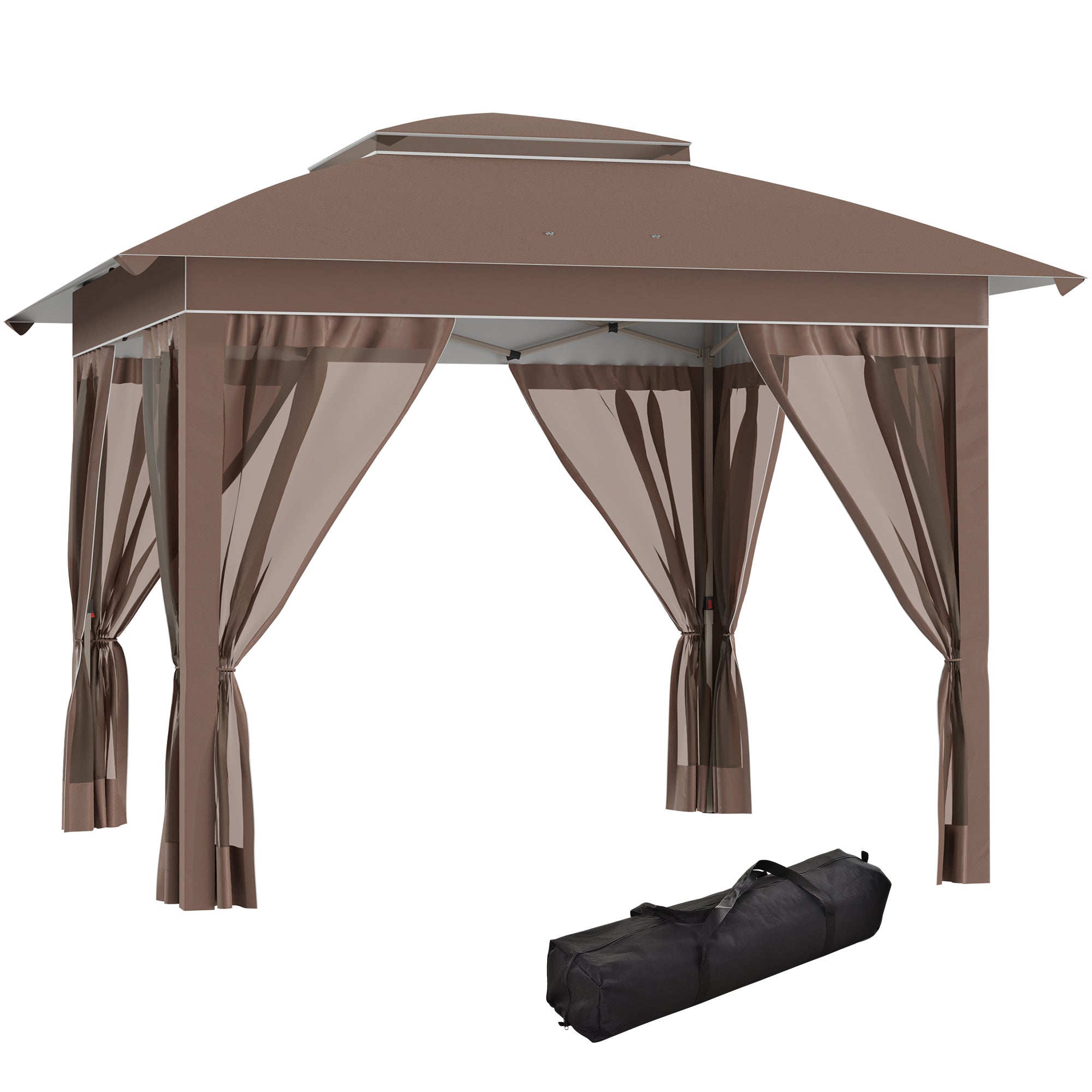12 x 12 Pop Up Canopy Tent with Netting and Carry Bag, Instant Sun Shelter with 137 sq.ft Shade, Tents for Parties, Height Adjustable, for Outdoor, Garden, Patio, Khaki