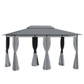 10 x 13 Outdoor Soft Top Gazebo Pergola with Curtains, 2-Tier Steel Frame Gazebo for Patio, Sage Gray