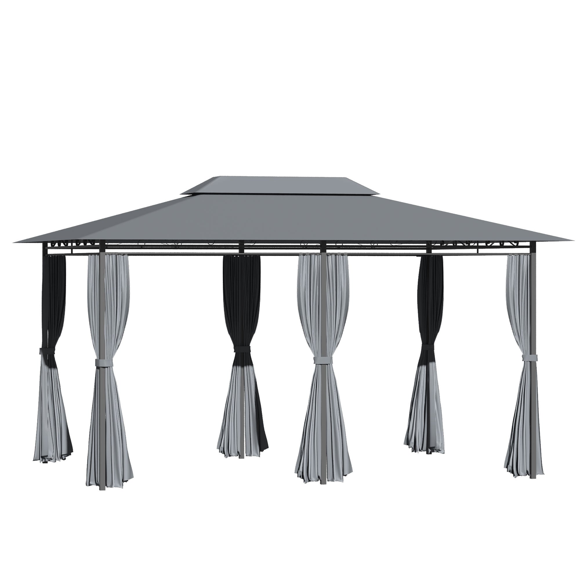 10 x 13 Outdoor Soft Top Gazebo Pergola with Curtains, 2-Tier Steel Frame Gazebo for Patio, Sage Gray