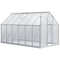 12 x 6 x 6.5 Polycarbonate Greenhouse with Aluminum Frame, Walk-in Heavy Duty Green House with Adjustable Roof Vent, Rain Gutter and Sliding Door for Winter, Silver