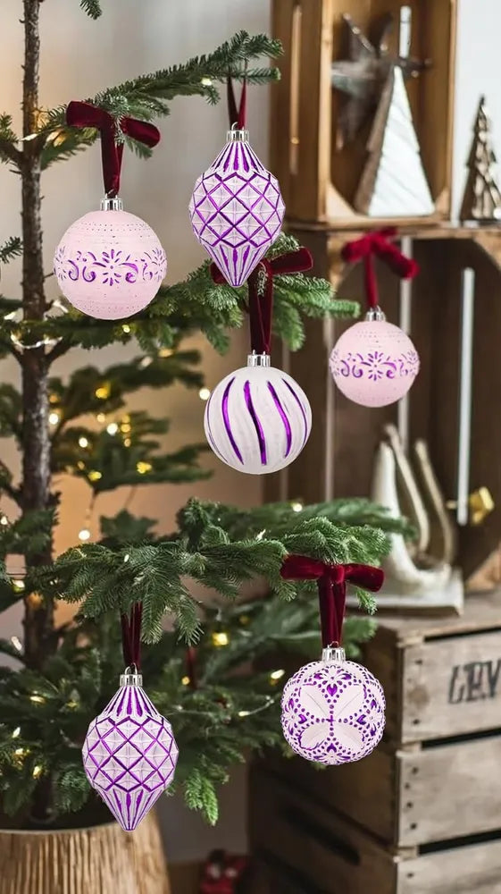 16PCS Shatterproof Christmas Ball Ornaments Set, Hand-Painted Holiday Decor With Assorted Sizes & Designs For Christmas Tree Thanksgiving Party Decoration, Silver-White